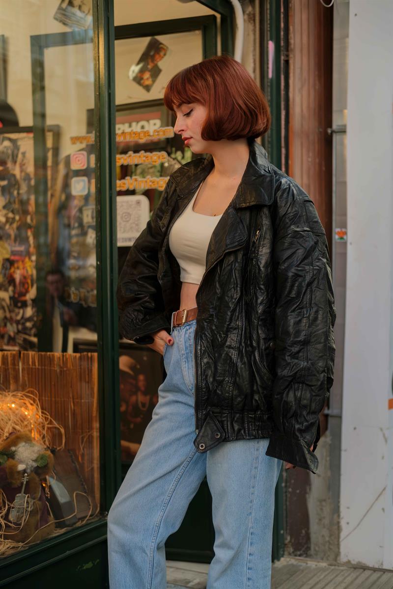 Vintage Bomber Unisex Deri Ceket