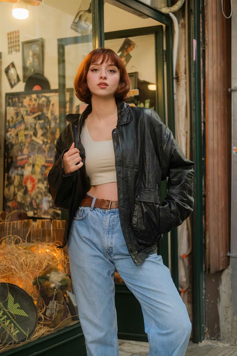Vintage Bomber Unisex Deri Ceket
