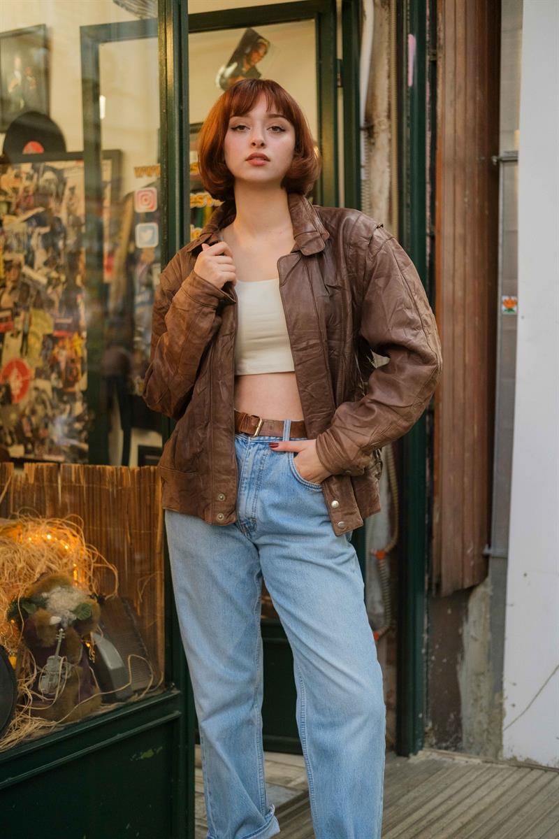 Vintage Bomber Unisex Deri Ceket