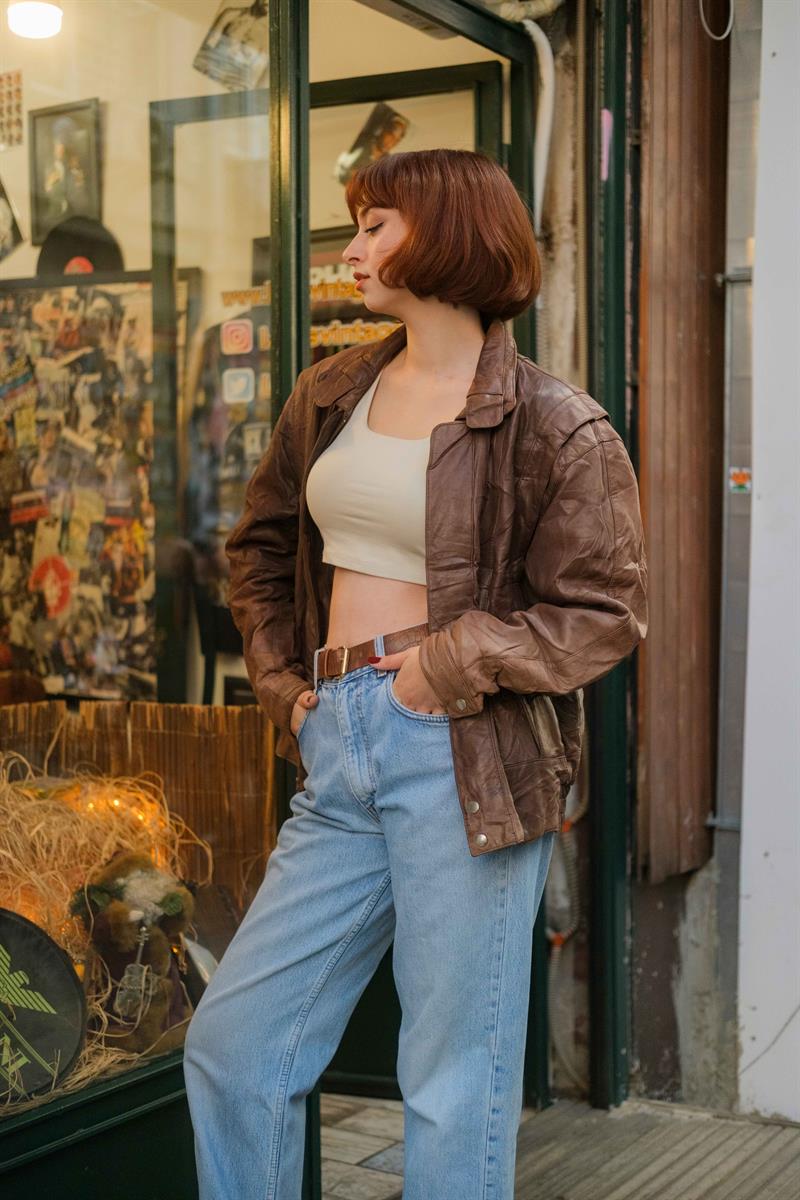 Vintage Bomber Unisex Deri Ceket