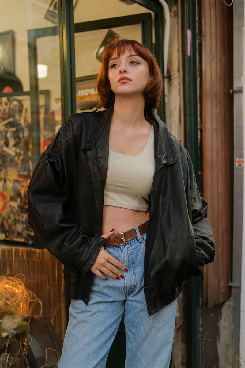 Vintage Bomber Unisex Deri Ceket