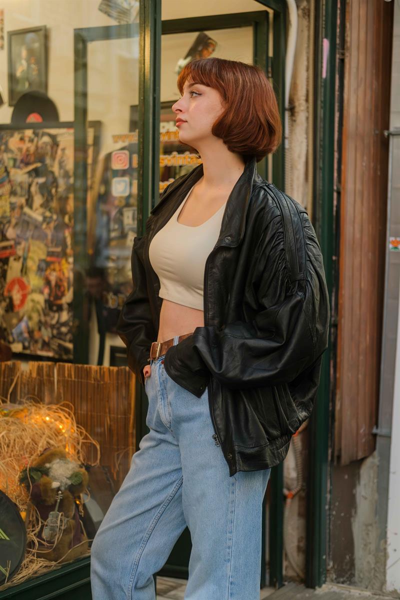 Vintage Bomber Unisex Deri Ceket