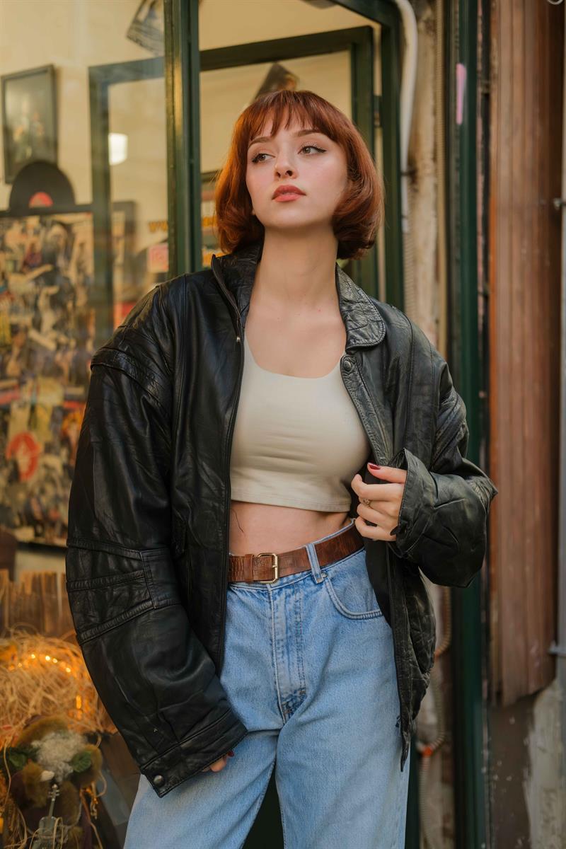 Vintage Bomber Unisex Deri Ceket