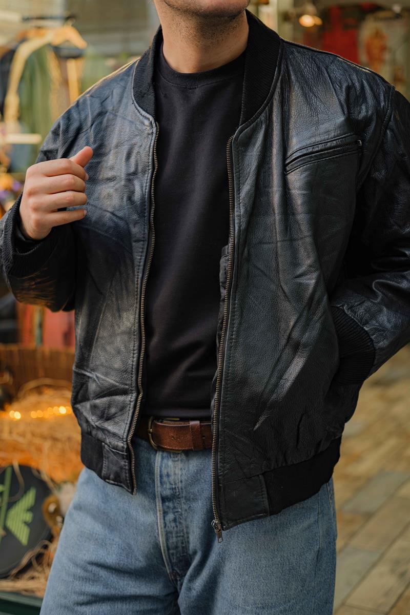 Vintage Bomber Unisex Deri Ceket