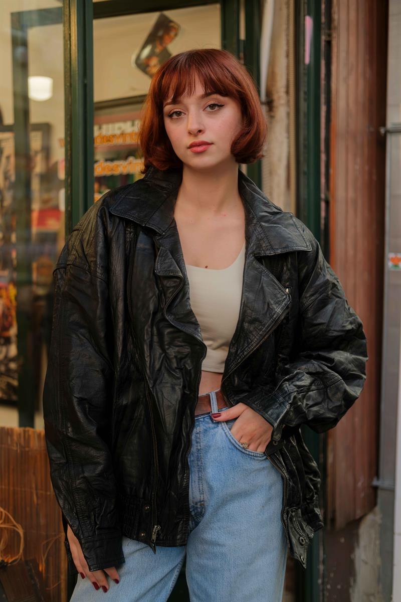 Vintage Bomber Unisex Deri Ceket