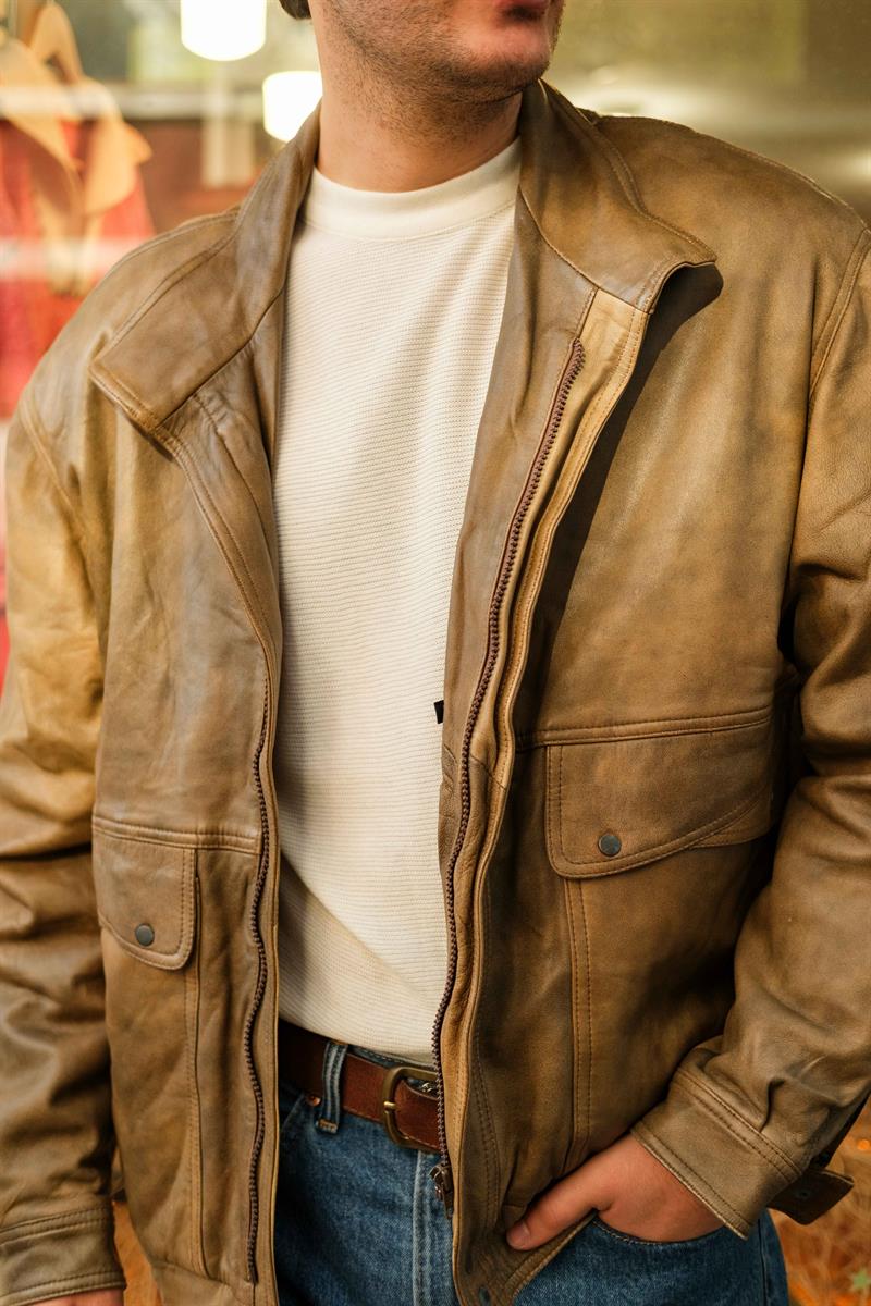 Vintage Bomber Unisex Deri Ceket