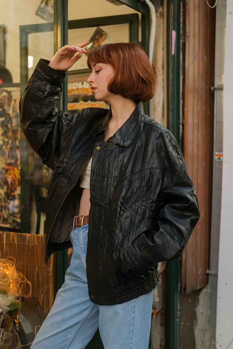 Vintage Bomber Unisex Deri Ceket