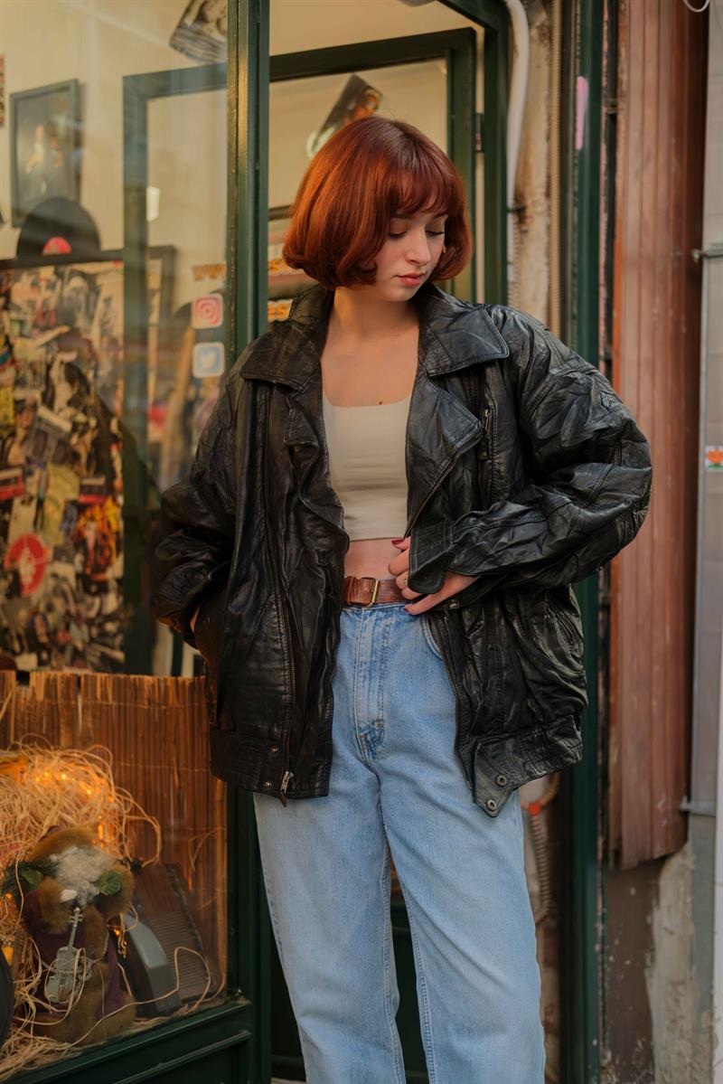 Vintage Bomber Unisex Deri Ceket