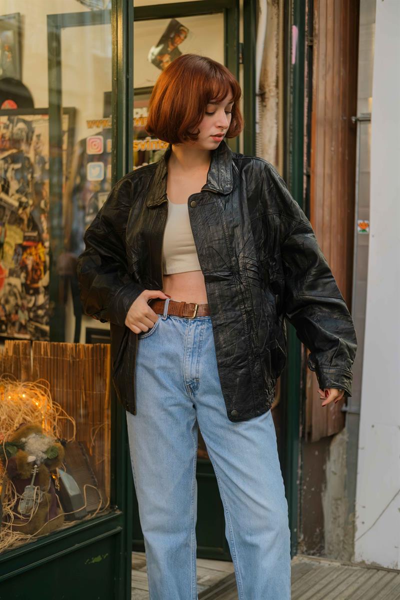 Vintage Bomber Unisex Deri Ceket