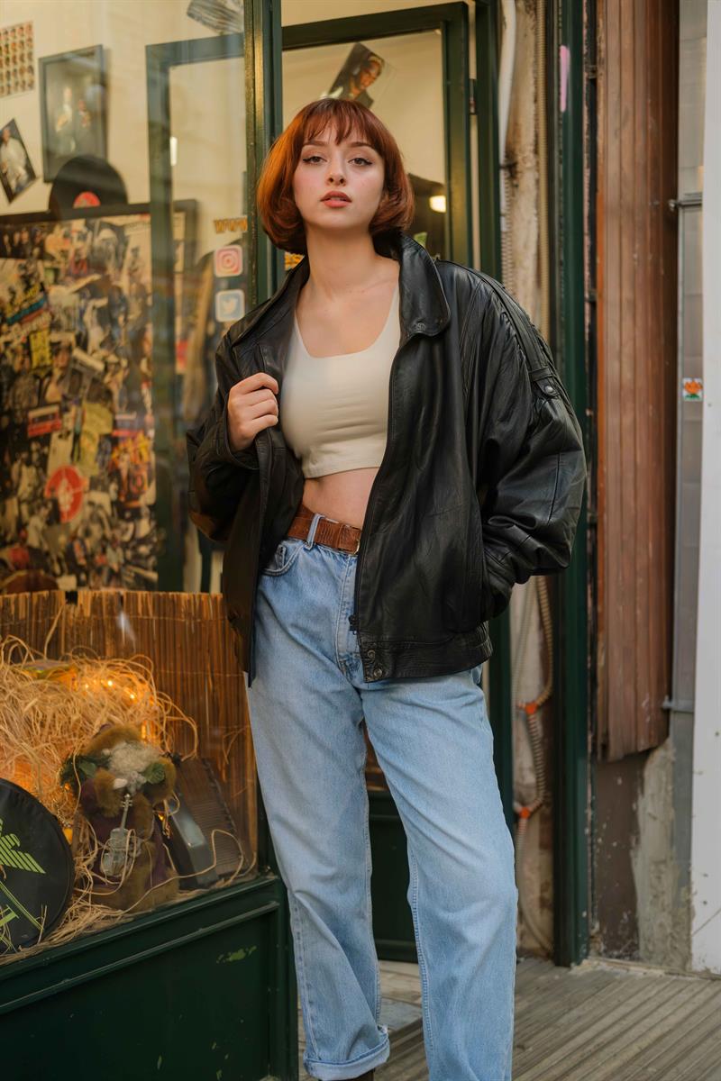 Vintage Bomber Unisex Deri Ceket