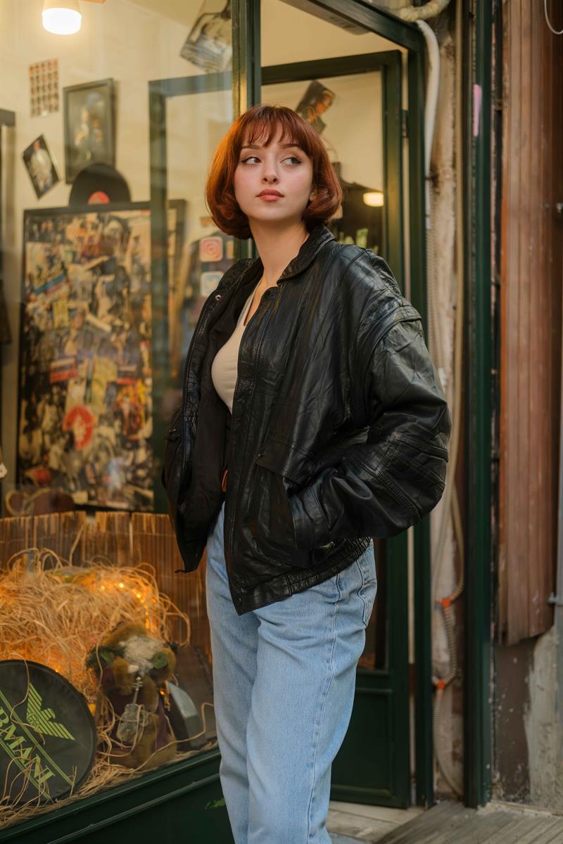 Vintage Bomber Unisex Deri Ceket
