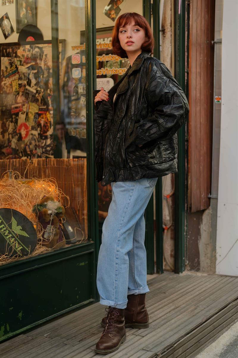 Vintage Bomber Unisex Deri Ceket