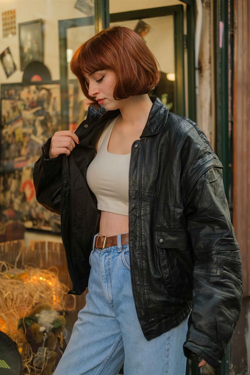 Vintage Bomber Unisex Deri Ceket