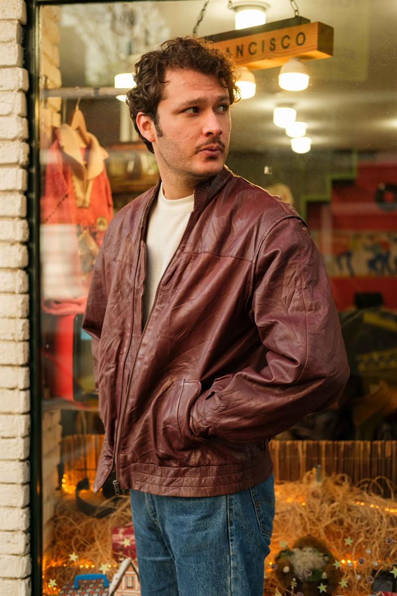 Vintage Bordo Renk Unisex Bomber Deri Ceket