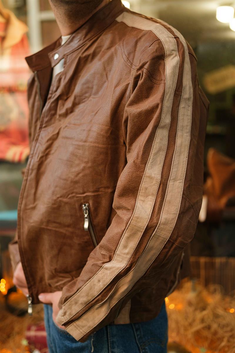 Vintage Coffee Biker Unisex Deri Ceket