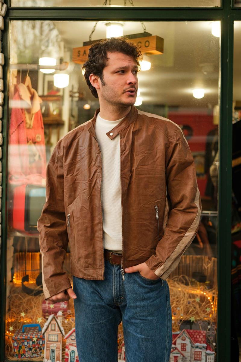 Vintage Coffee Biker Unisex Deri Ceket