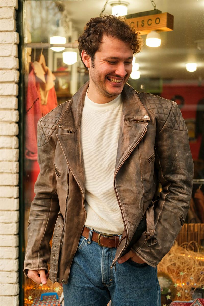 Vintage Eskitme Biker Deri Ceket