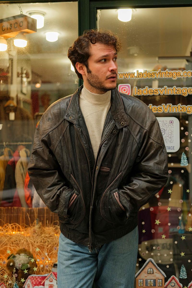 Vintage Eskitme İç Astar Detaylı Bomber Unisex Deri Ceket