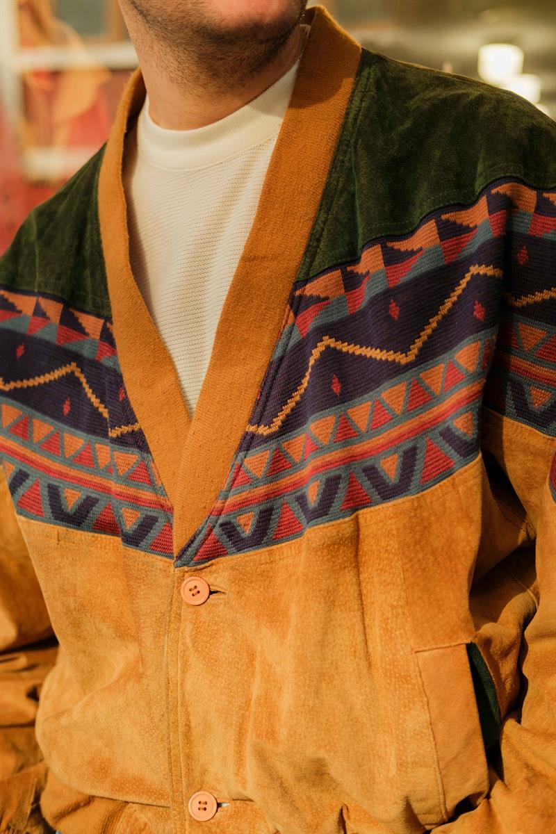 Vintage Etnik Unisex Deri Ceket / Hırka