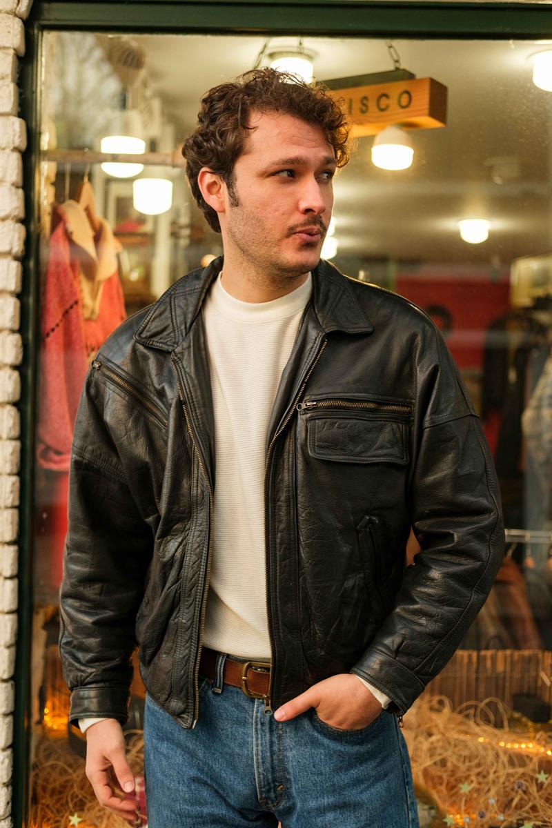 Vintage HOLLY WOOD MOVIES Bomber Unisex Deri Ceket