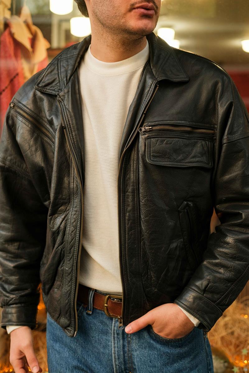 Vintage HOLLY WOOD MOVIES Bomber Unisex Deri Ceket