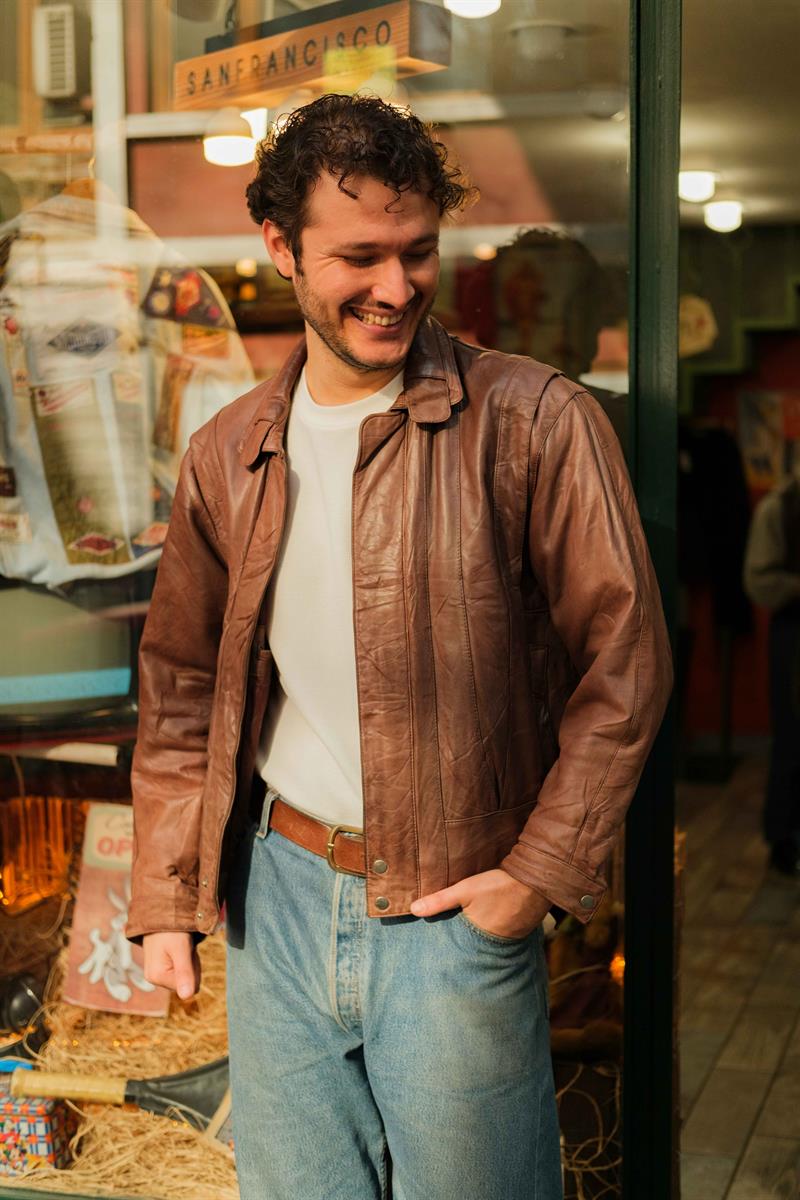 İtalian Kahve Renk Bomber Unisex Deri Ceket