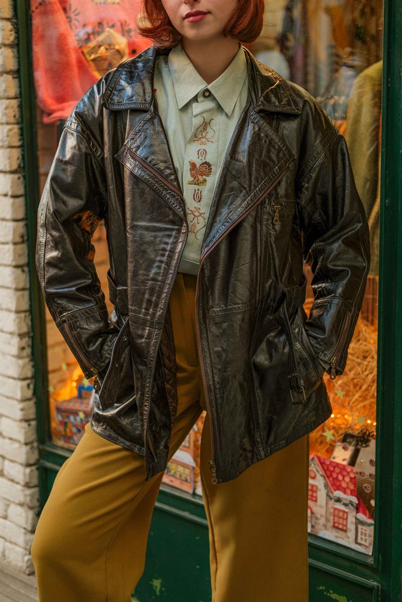 Vintage İtalian Kemerli Blazer Model Unisex Deri Ceket
