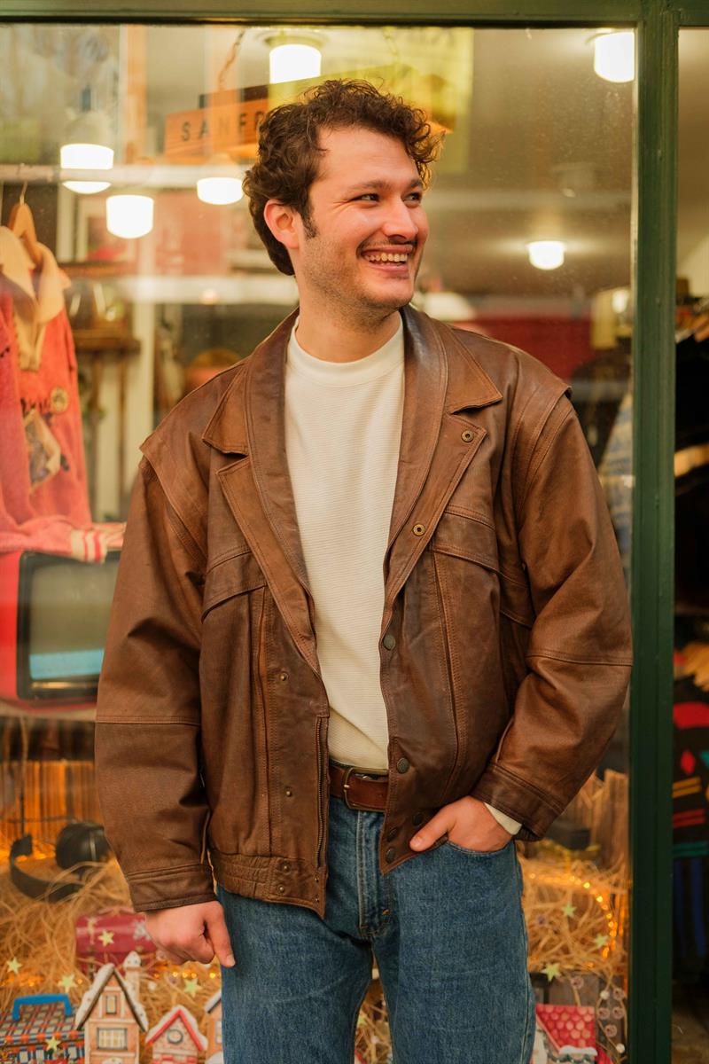 Vintage İtalian Model Unisex Bomber Deri Ceket