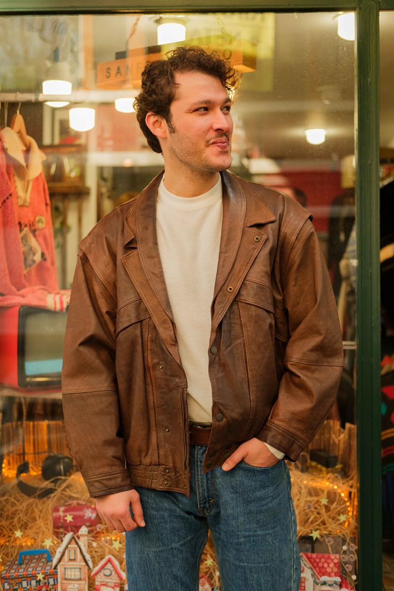 Vintage İtalian Model Unisex Bomber Deri Ceket
