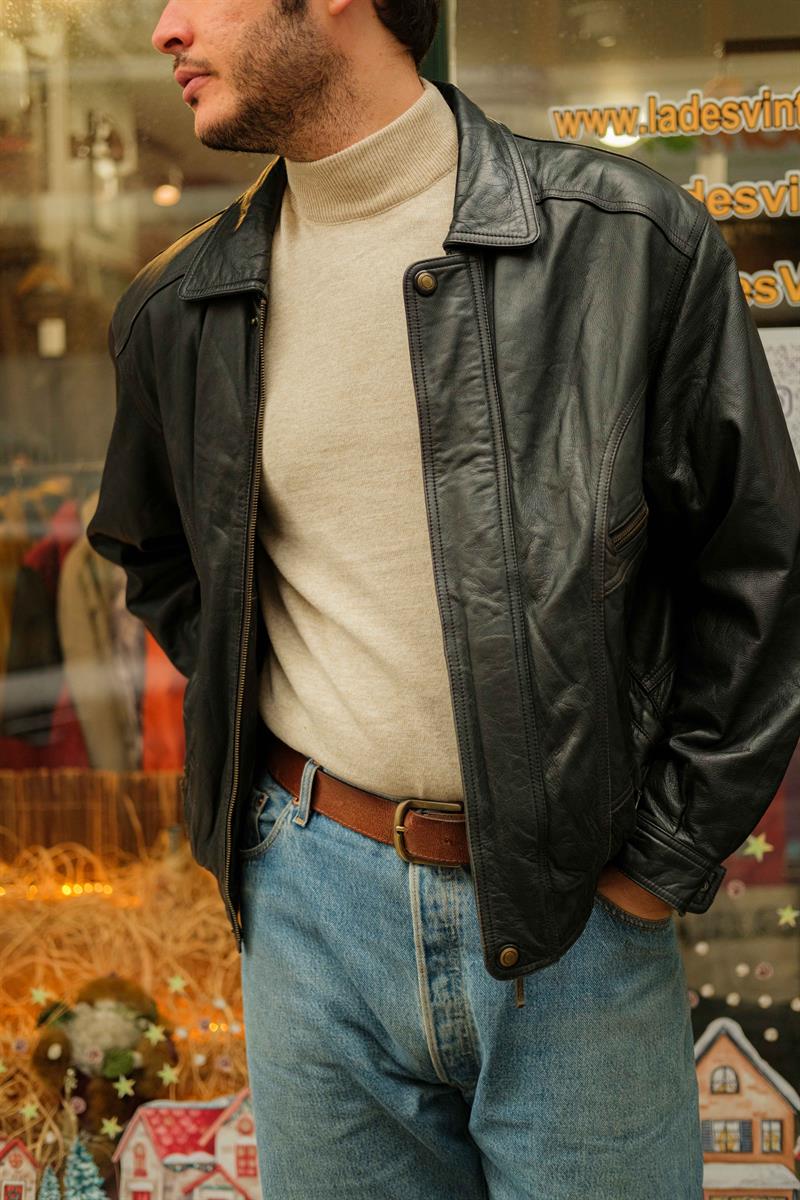 Vintage İtalian Models Bomber Unisex Deri Ceket