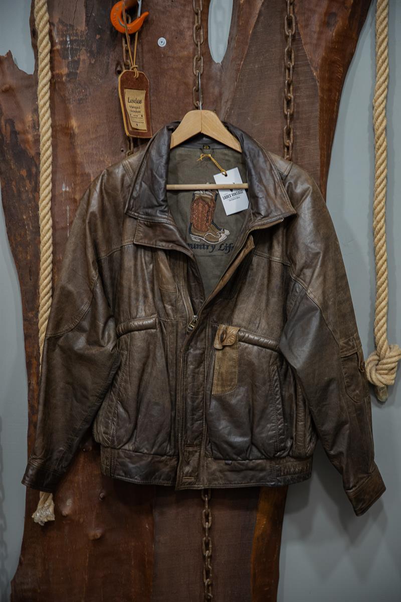 Vintage Italian Unisex Bomber Deri Ceket