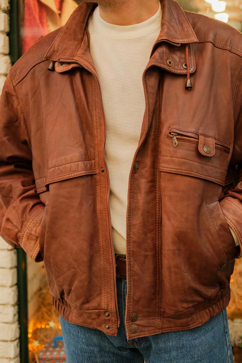 Vintage JOFAMA SWEDEN Unisex Bomber Deri Ceket