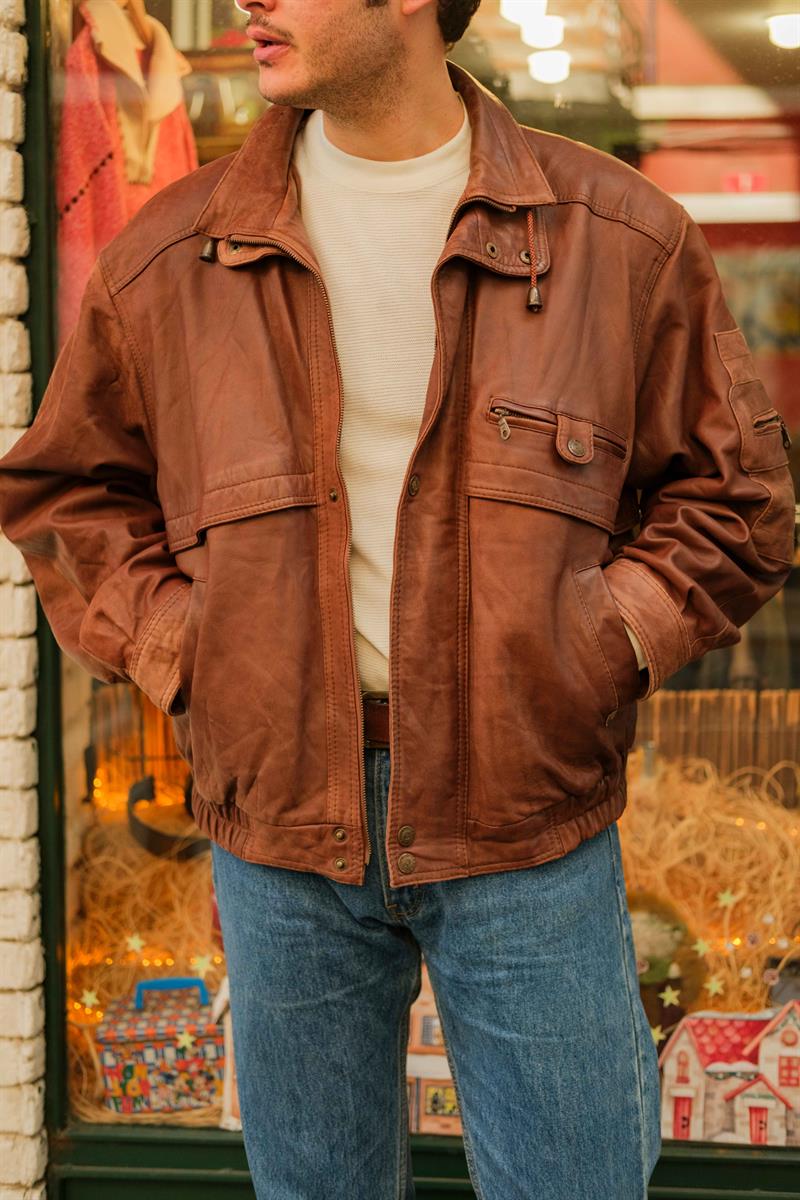 Vintage JOFAMA SWEDEN Unisex Bomber Deri Ceket