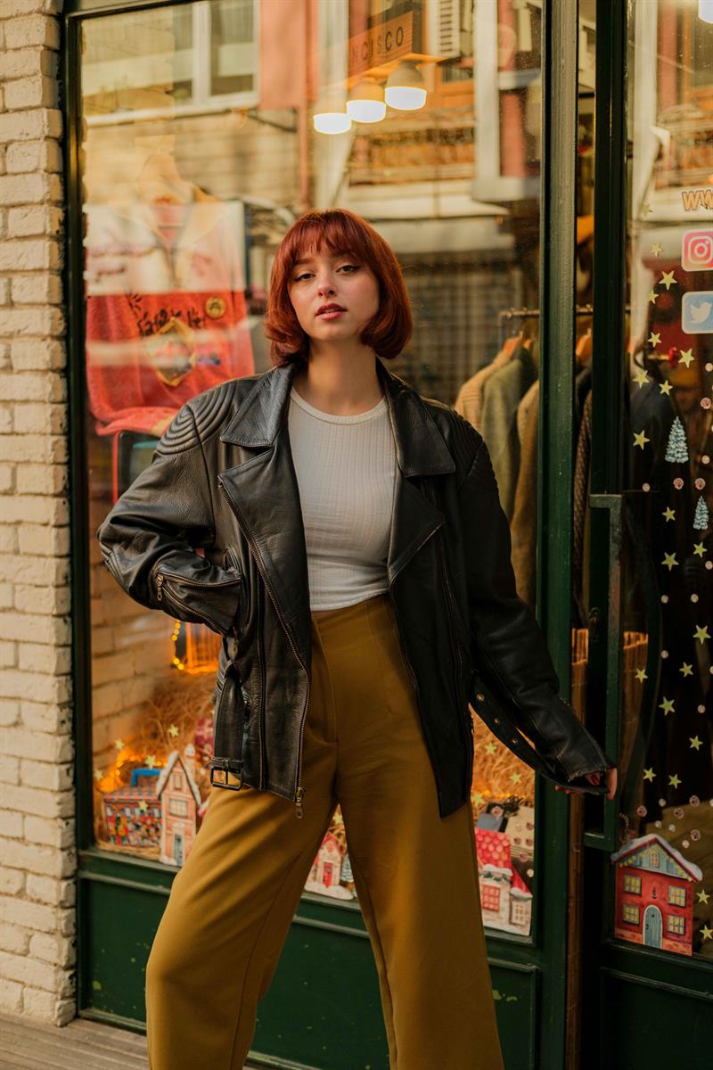 Vintage Kemerli Biker Model Unisex Deri Ceket