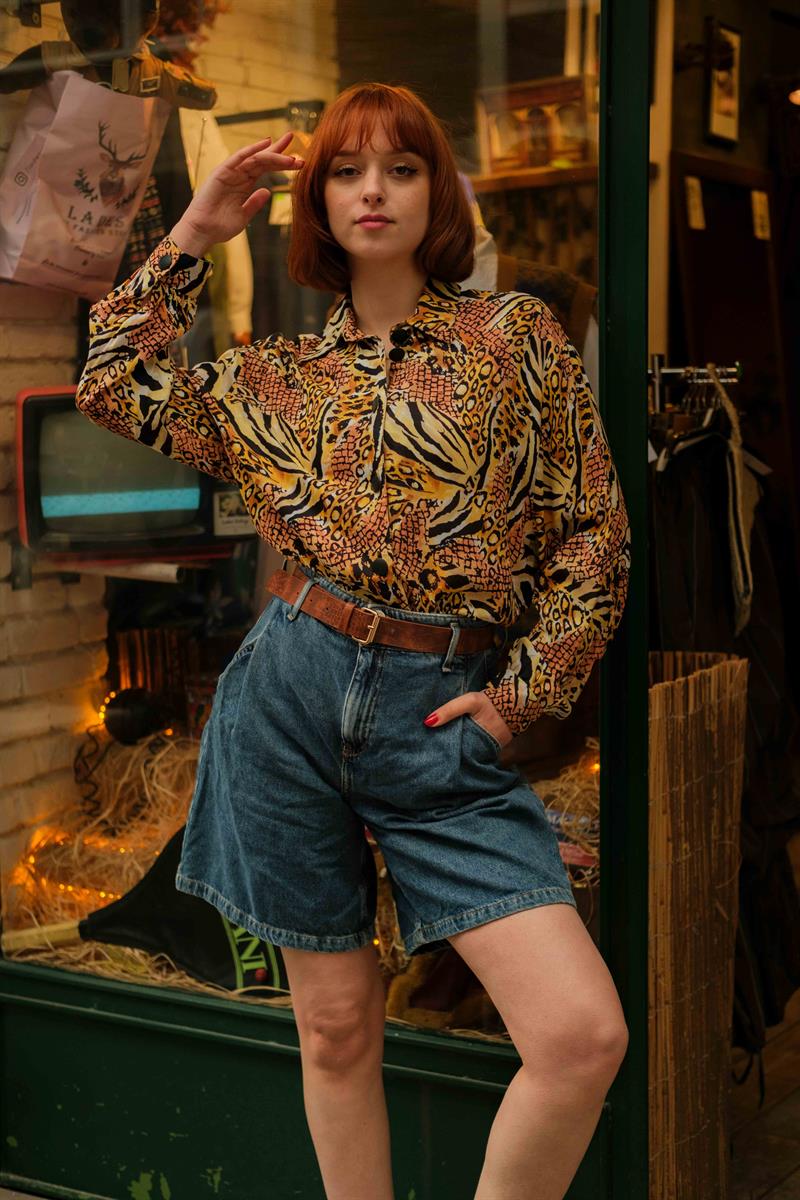 Vintage LEOPARD Kadın Gömlek