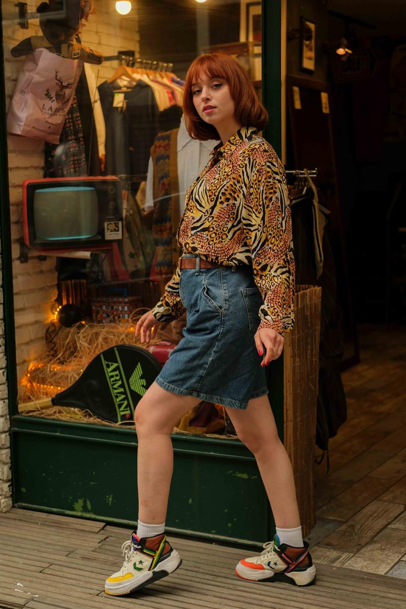 Vintage LEOPARD Kadın Gömlek