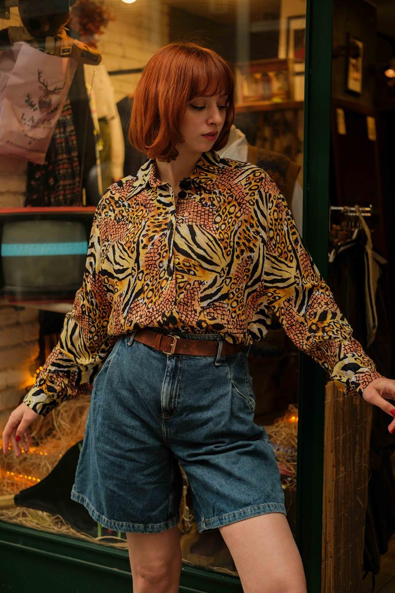 Vintage LEOPARD Kadın Gömlek