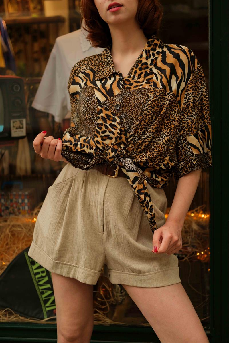 Vintage Leopard Kadın Gömlek