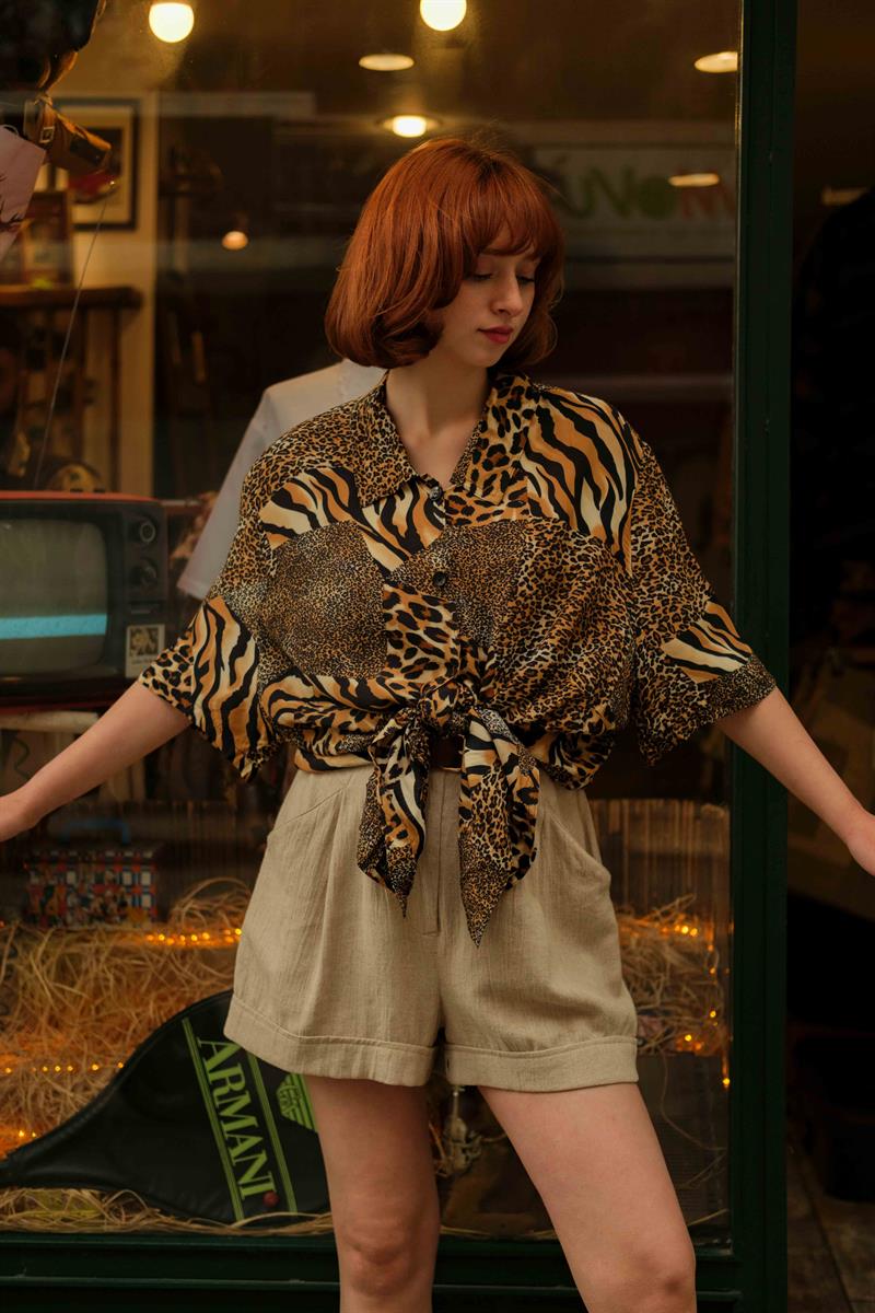 Vintage Leopard Kadın Gömlek