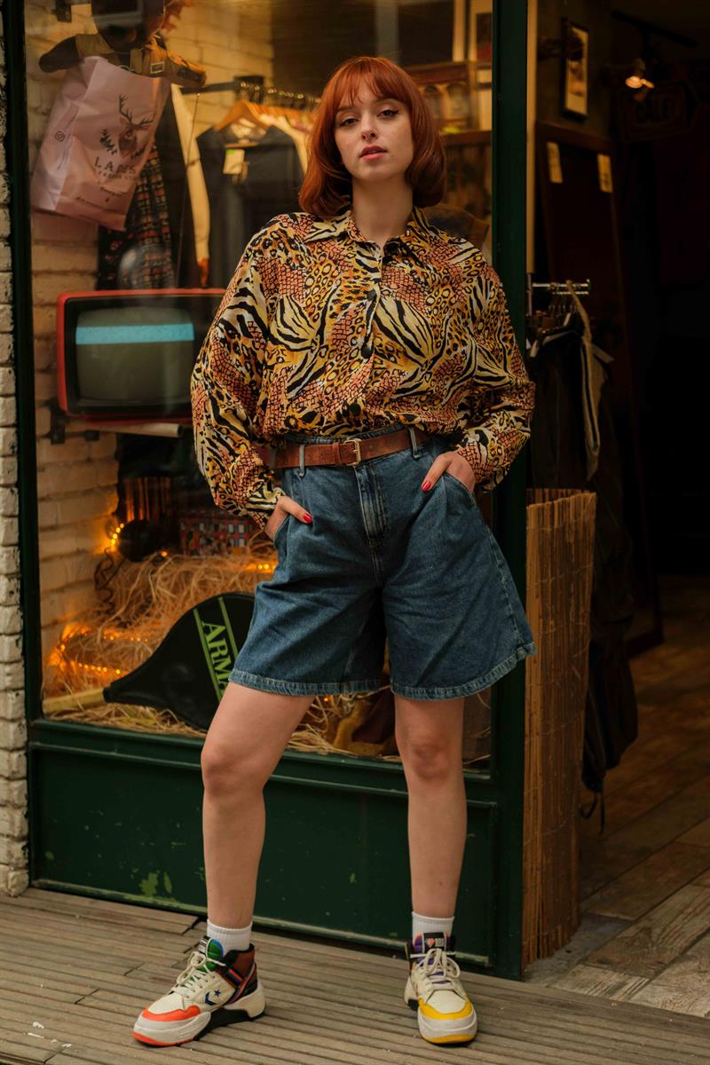 Vintage LEOPARD Kadın Gömlek