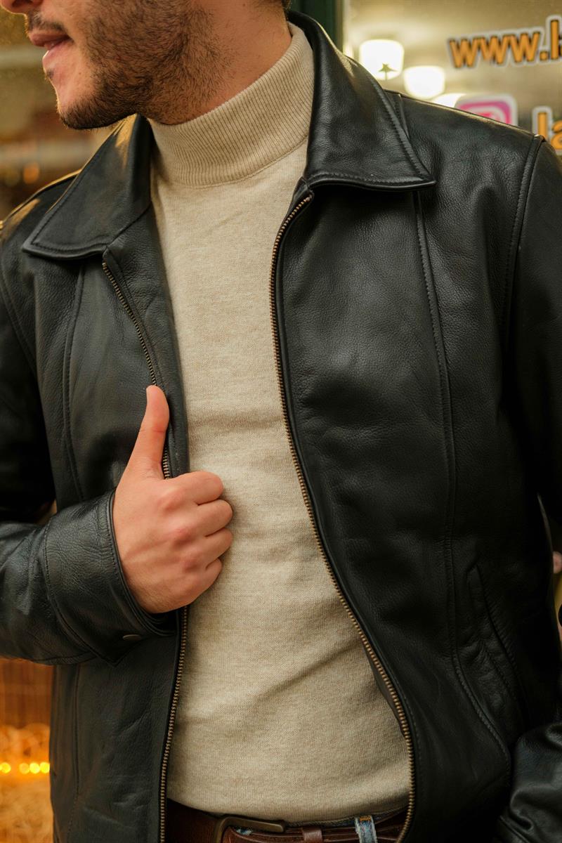 Vintage MERCHANDISE Biker Model Unisex Deri Ceket