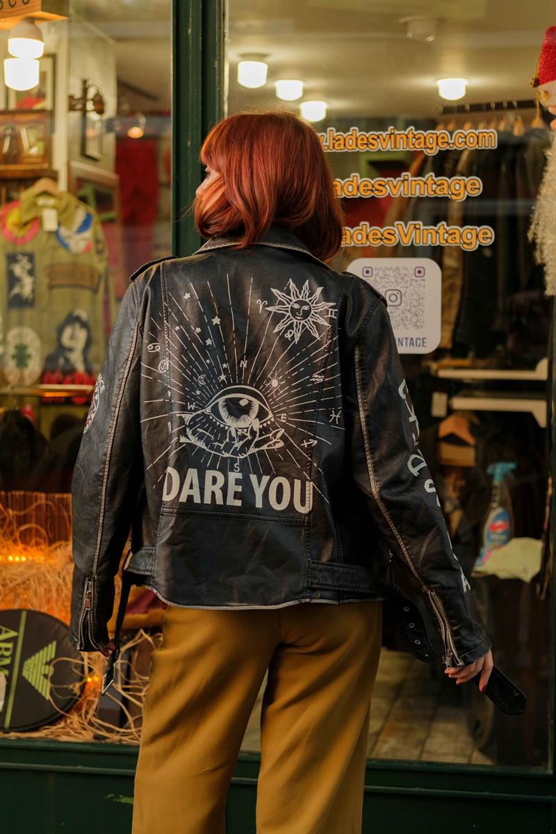 Vintage Tasarım Rock İn Roll Biker Deri Ceket