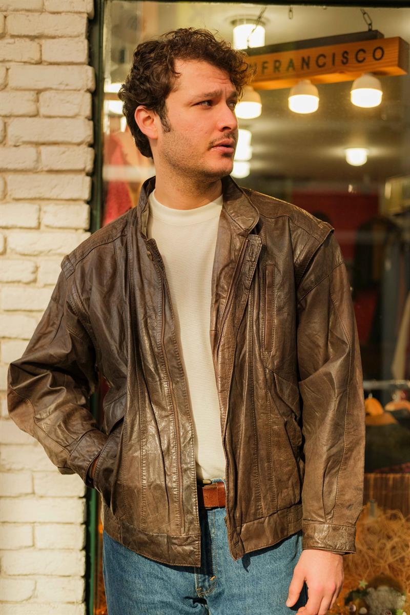 Vintage Trapper Bomber Unisex Deri Ceket