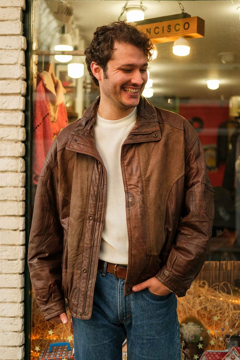 Vintage TRAPPER Kahve Unisex Deri Ceket