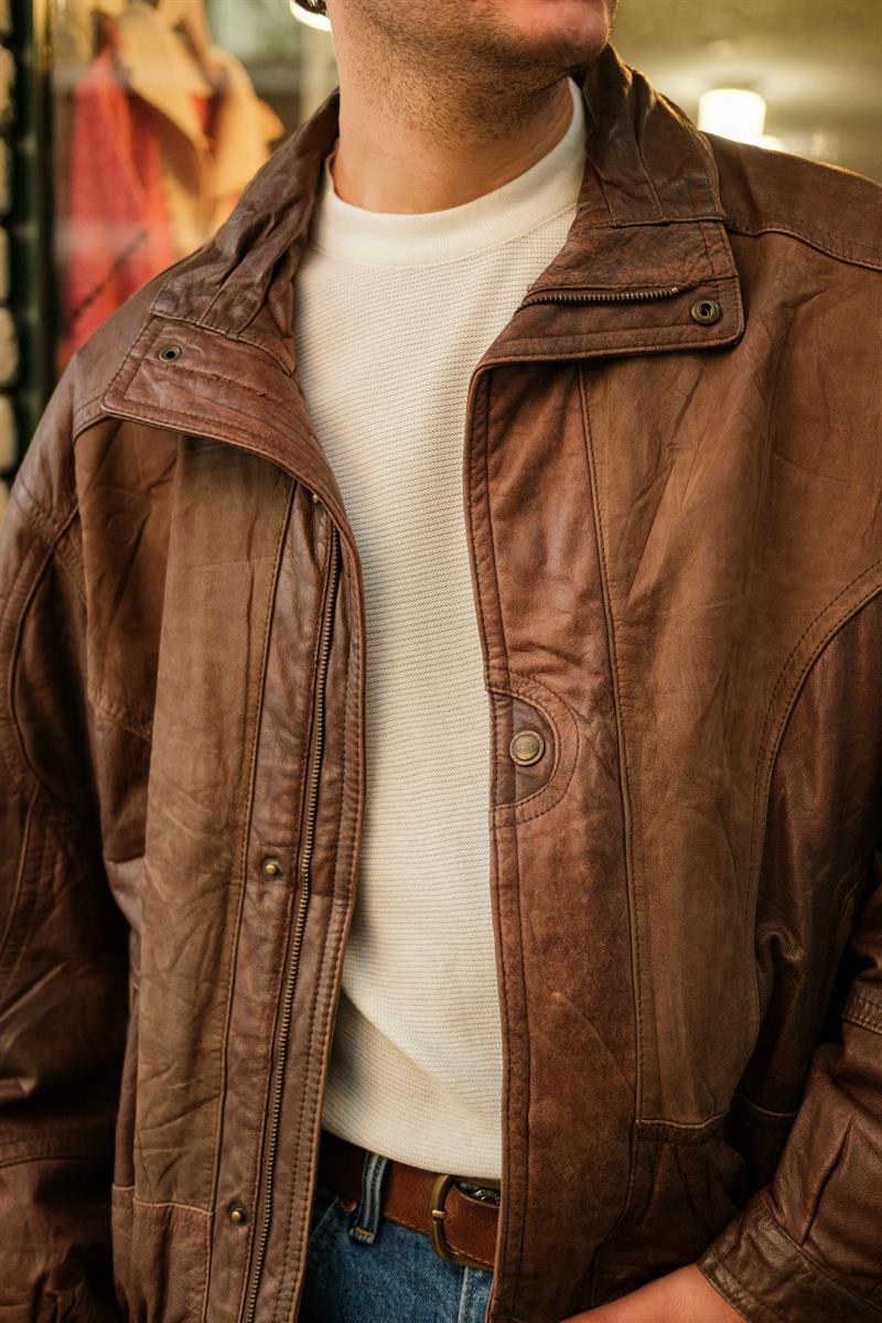 Vintage TRAPPER Kahve Unisex Deri Ceket