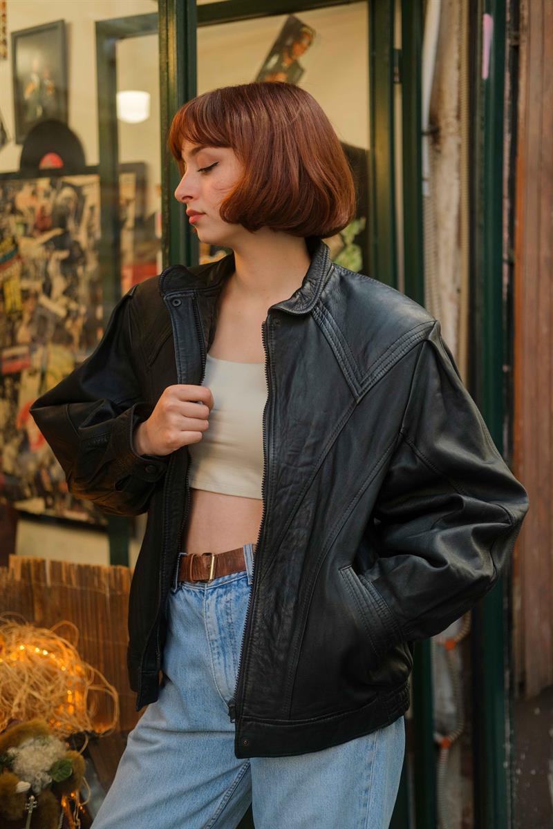 Vintage Unisex Bomber Deri Ceket