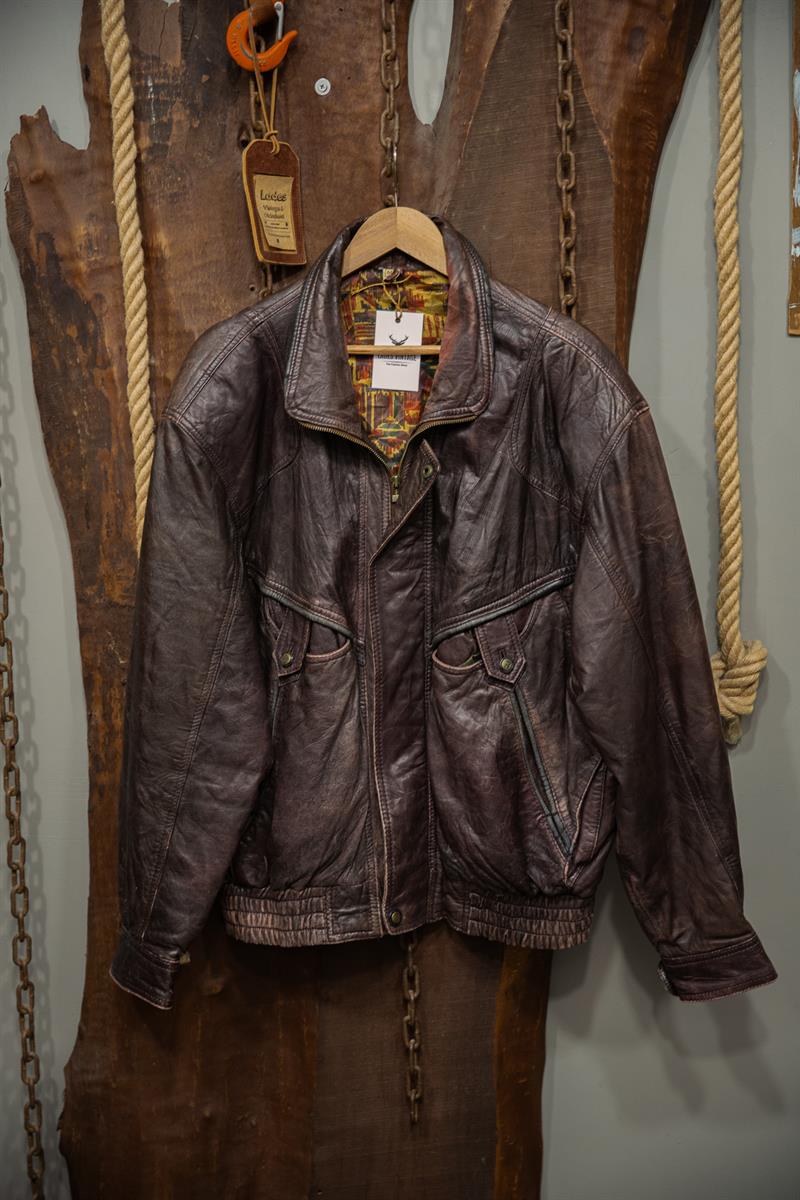 VINTAGE UNISEX BOMBER DERİ CEKET
