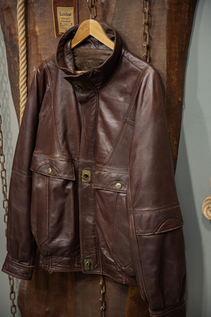 Vintage Unisex Bomber Deri Ceket