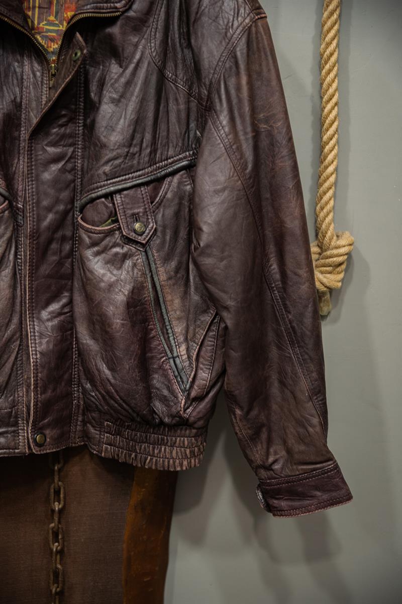 VINTAGE UNISEX BOMBER DERİ CEKET
