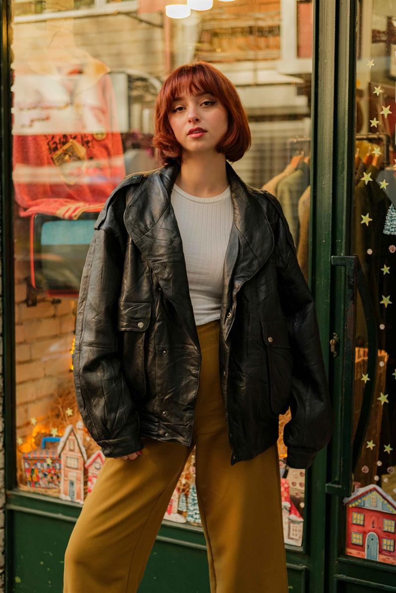 VİNTAGE UNİSEX BOMBER DERİ CEKET